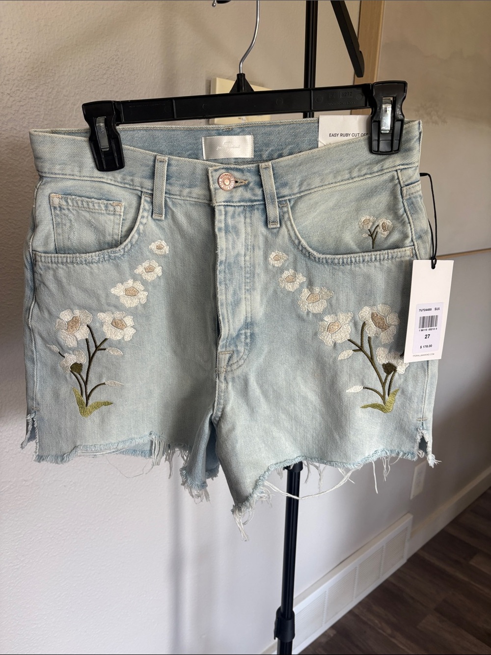 7 For All Mankind Light Blue Embroidered Denim Shorts